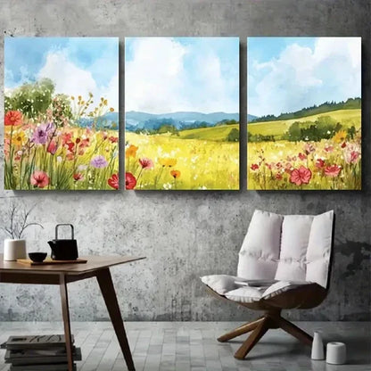 3pcs Colorful Poppy and Daisy Field Painting Wall Art Canvas Unframed - High Quality Print 100% Australian Made Wall Canvas - Bella Home Decor