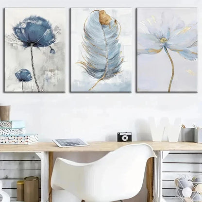 3pcs Modern Floral & Feather Decor Wall Art Set Canvas Framed 60x90cm - High Quality Print 100% Australian Made Wall Canvas Ready to Hang