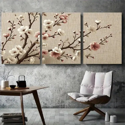 3pcs Elegant Pink Blossom Branch Metal Print Ready to Hang Art