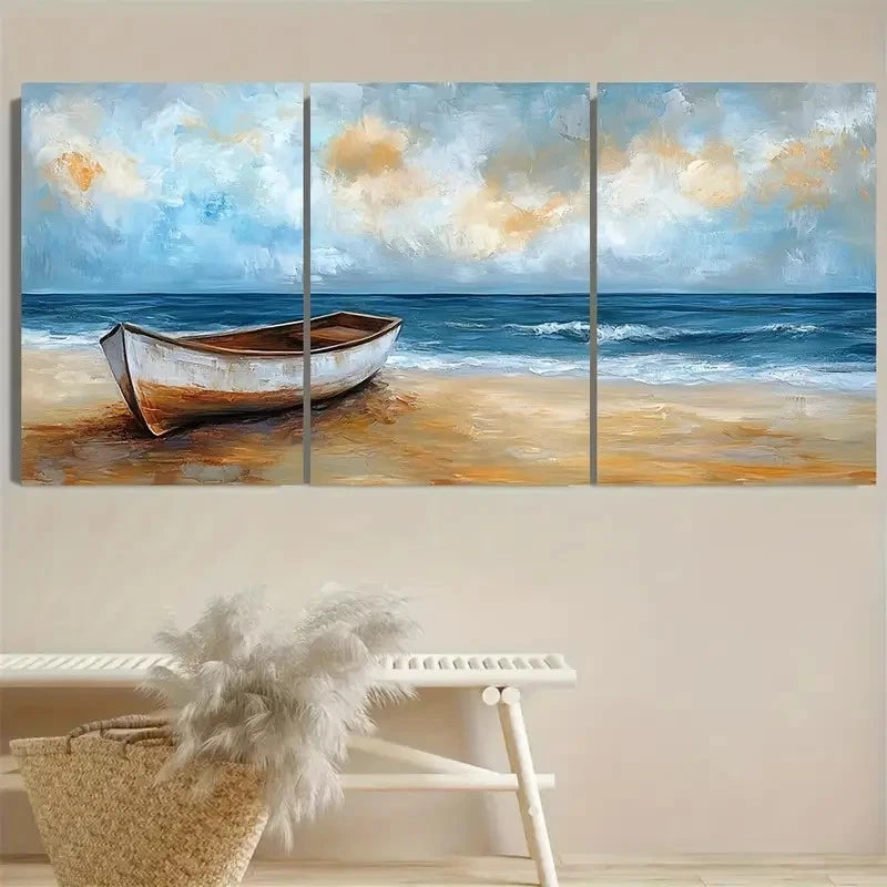 3pcs Nautical Beach Wall Art Set Canvas Framed 40x60cm - High Quality Print 100% Australian Made Wall Canvas Ready to Hang