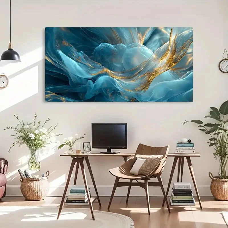 Floral Abstract Golden Ethereal Wall Art Canvas Office Home Room Framed 120x60cm - Bella Home Decor