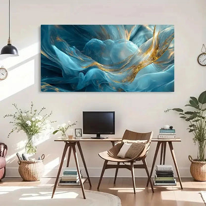 Floral Abstract Golden Ethereal Wall Art Canvas Office Home Room Framed 120x60cm - Bella Home Decor