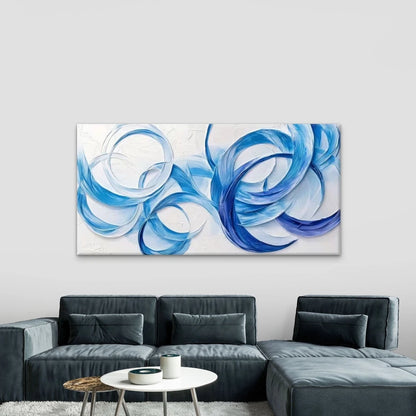 Modern Blue Swirls Abstract Wall Art Canvas Office Home Room Framed 120x60cm