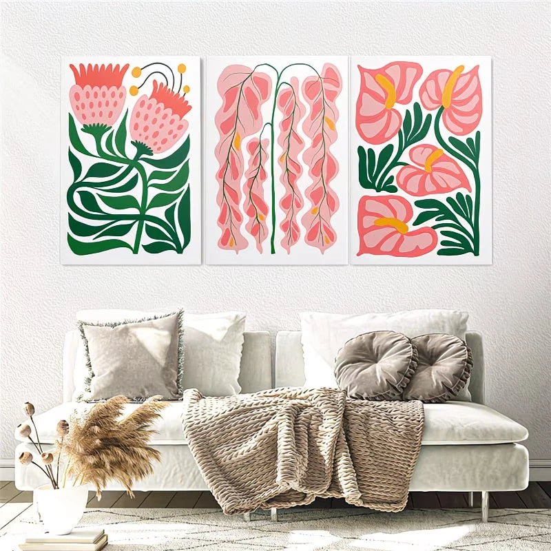 3pcs Spring Pink Flowers Botanical Wall Art Set Canvas Framed 60x90cm - High Quality Print 100% Australian Made Wall Canvas Ready to Hang - Bella Home Decor