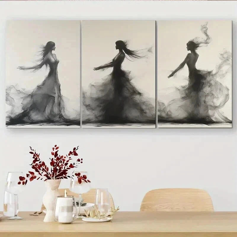 3pcs Flowing Black and White Figures Perfect Wall Art Set Canvas Framed 60x90cm - High Quality Print 100% Australian Made Wall Canvas Ready to Hang - Bella Home Decor