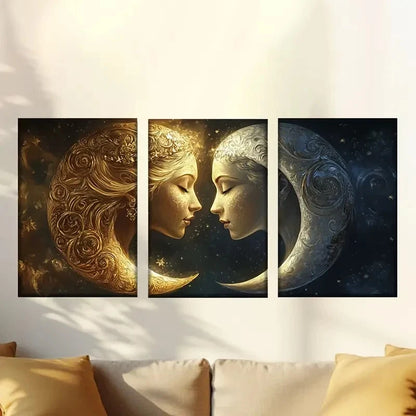 3pcs Abstract Moon Girl Oil Painting 40x60cm - High Quality Print 100% Australian Made Wall Canvas Ready to Hang - Bella Home Decor