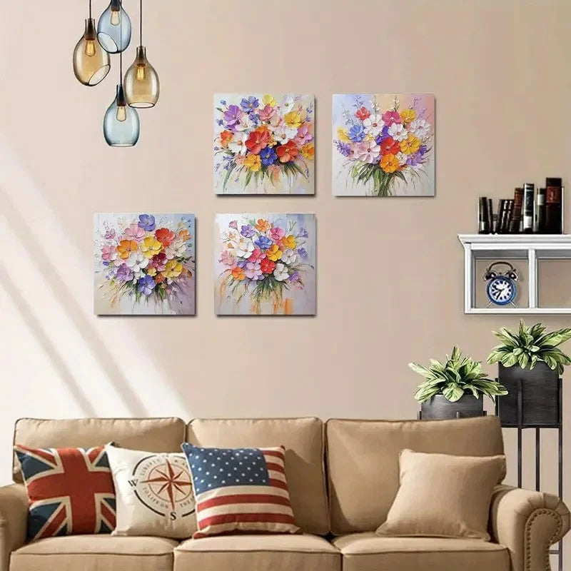4pcs Colorful Wildflower Elegant Modern Deco Wall Art Canvas Framed