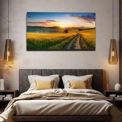 Rustic Road Sunrise Wall Art Canvas Office Home Room Framed 120x60cm
