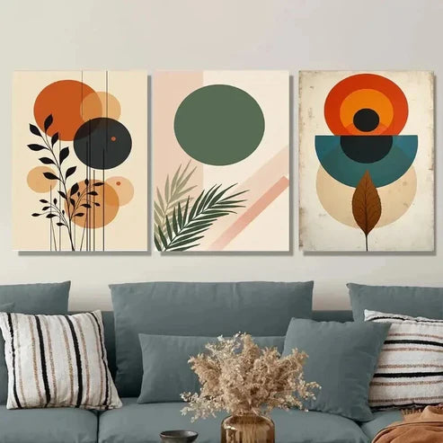3pcs Geometric Shapes and Botanical Elements Wall Art Set Canvas Unframed - High Quality Print 100% Australian Made Wall Canvas - Bella Home Decor