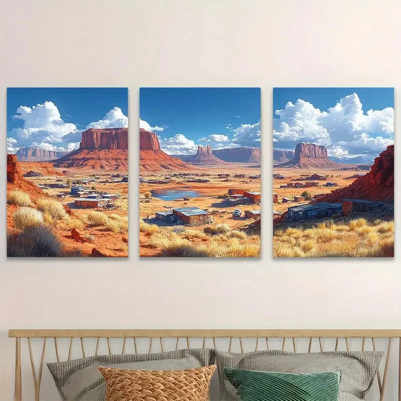 3pcs Arizona Desert Realistic Red Sandstone   Wall Art Set Canvas Framed 40x60cm - High Quality Print 100% Australian Made Wall Canvas Ready to Hang - Bella Home Decor