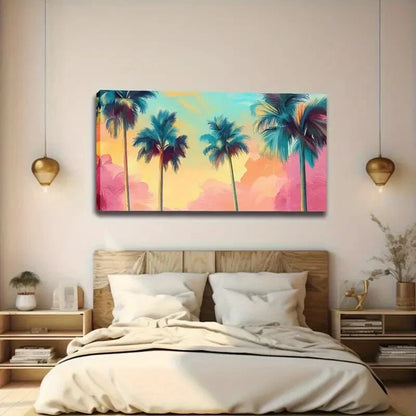 Palm Trees & Gradient Sky Wall Art canvas office home room framed 120x60cm - Bella Home Decor