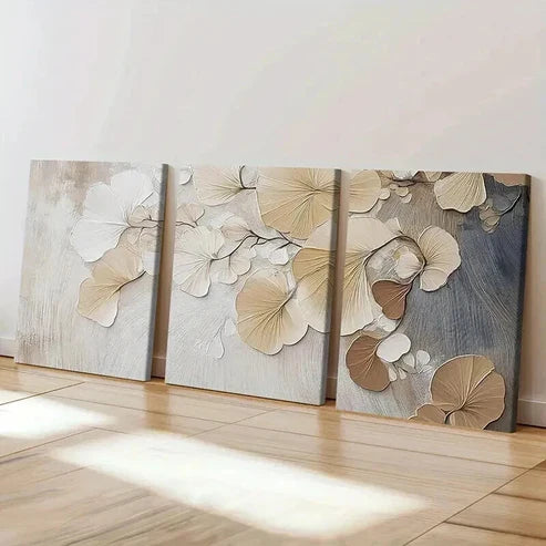 3pcs Abstract Floral Art Neutral Colors Wall Art Canvas Unframed - High Quality Print 100% Australian Made Wall Canvas - Bella Home Decor