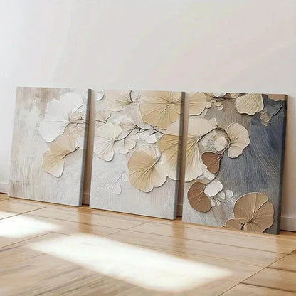 3pcs Abstract Floral Art Neutral Colors Wall Art Canvas Unframed - High Quality Print 100% Australian Made Wall Canvas - Bella Home Decor