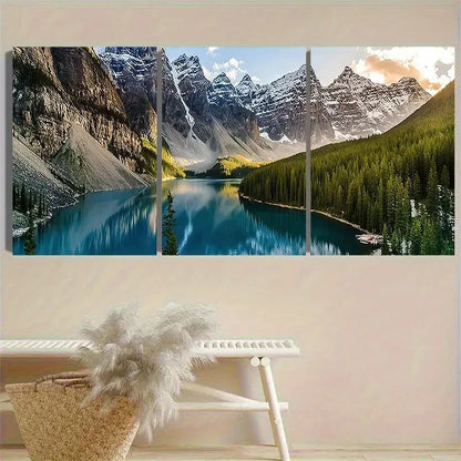3pcs Mountain Lake Reflections Wall Art Set Canvas Framed 60x90cm - High Quality Print 100% Australian Made Wall Canvas Ready to Hang