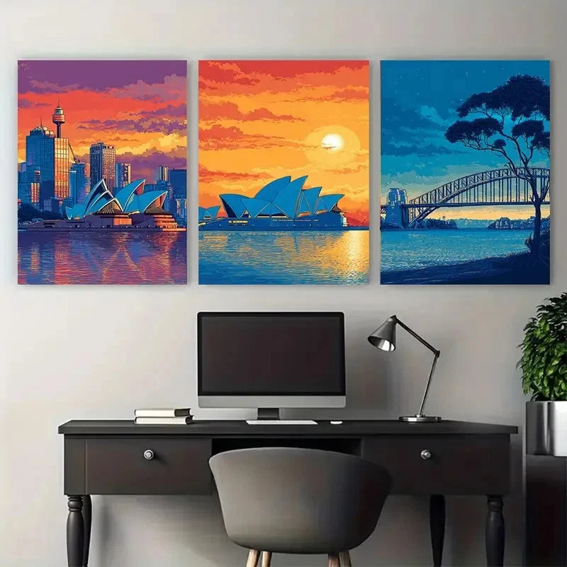 3pcs Adelaide Australian Travel Art   Wall Art Set Canvas Framed 50x70cm - High Quality Print 100% Australian Made Wall Canvas Ready to Hang - Bella Home Decor