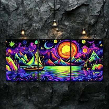 3pcs Nature Moon Colorful Lake Boat Perfect Wall Art Canvas Unframed - High Quality Print 100% Australian Made Wall Canvas