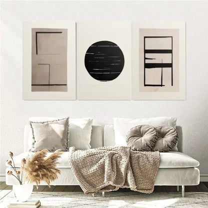 3pcs Gallery Black Beige Geometric Wall Art Set Canvas Framed 40x60cm - High Quality Print 100% Australian Made Wall Canvas Ready to Hang - Bella Home Decor