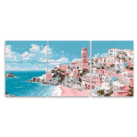 3pcs La Dolce Vita Artwork, Pink Summer Theme Wall Art Set Canvas Framed 50x70cm - High Quality Print 100% Australian Made Wall Canvas Ready to Hang