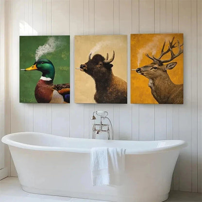 3pcs Vintage Animal Retro Style Triptych Perfect Wall Art Set Canvas Framed 60x90cm - High Quality Print 100% Australian Made Wall Canvas Ready to Hang