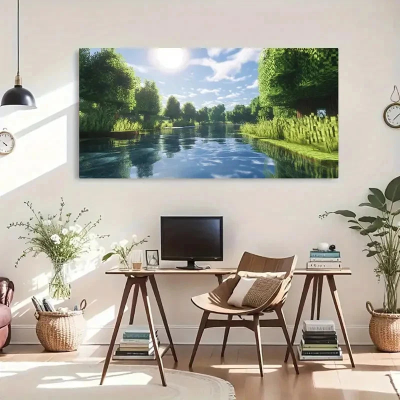 Serene River Landscape Lush Wall Art Canvas Office Home Room Framed 120x60cm - Bella Home Decor