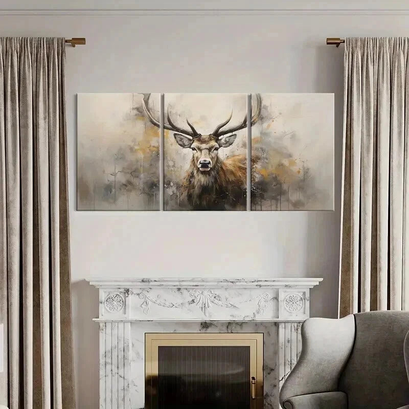 3pcs Abstract Deer Head Artwork Wall Art Set Canvas Framed 40x60cm - High Quality Print 100% Australian Made Wall Canvas Ready to Hang - Bella Home Decor