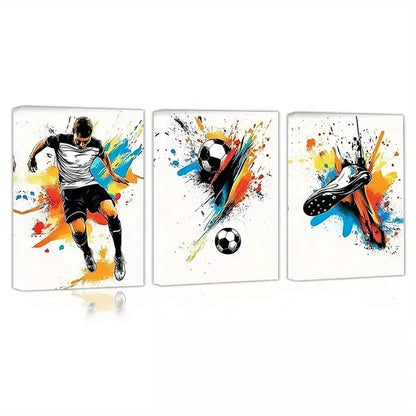 3pcs Colorful Watercolor Abstract Football Wall Art Set Canvas Framed 50x70cm - High Quality Print 100% Australian Made Wall Canvas Ready to Hang