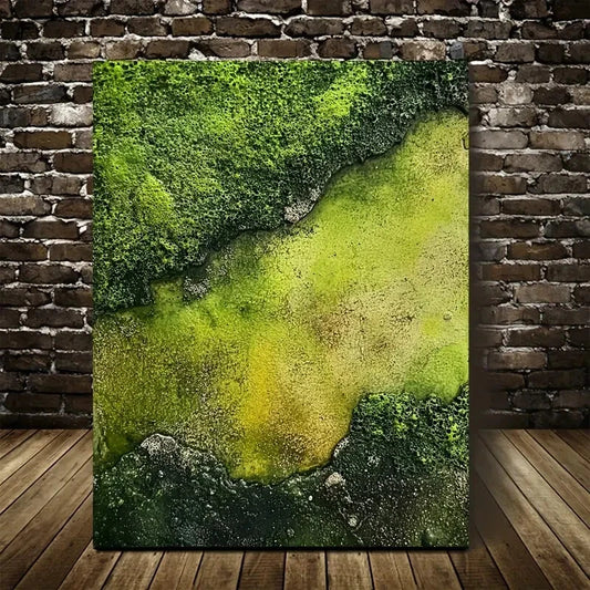 Beautiful Emerald Moss Grassland Landscape Painting 40x60cm Metal Print Ready to Hang - Bella Home Decor