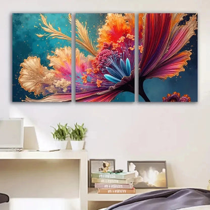 3pcs Abstract Colorful Flower Wall Art Set Canvas Framed 60x90cm - High Quality Print 100% Australian Made Wall Canvas Ready to Hang - Bella Home Decor