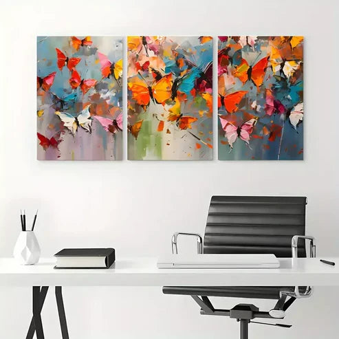 3pcs Colorful Abstract Butterfly Painting Wall Art Set Canvas Framed 60X90cm - High Quality Print 100% Australian Made Wall Canvas Ready to Hang