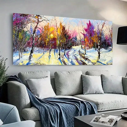 Sunset in Winter Forest wall canvas office home room framed 120x60cm - Bella Home Decor