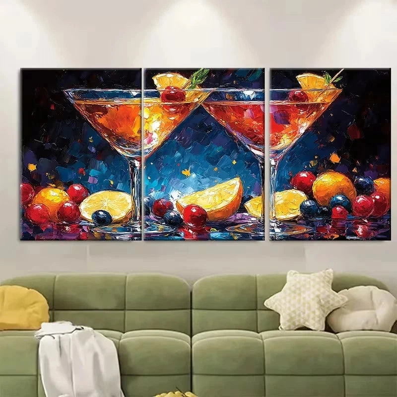 3pcs Martini Glass Cocktail Wall Art Set Canvas Framed 60x90cm - High Quality Print 100% Australian Made Wall Canvas Ready to Hang