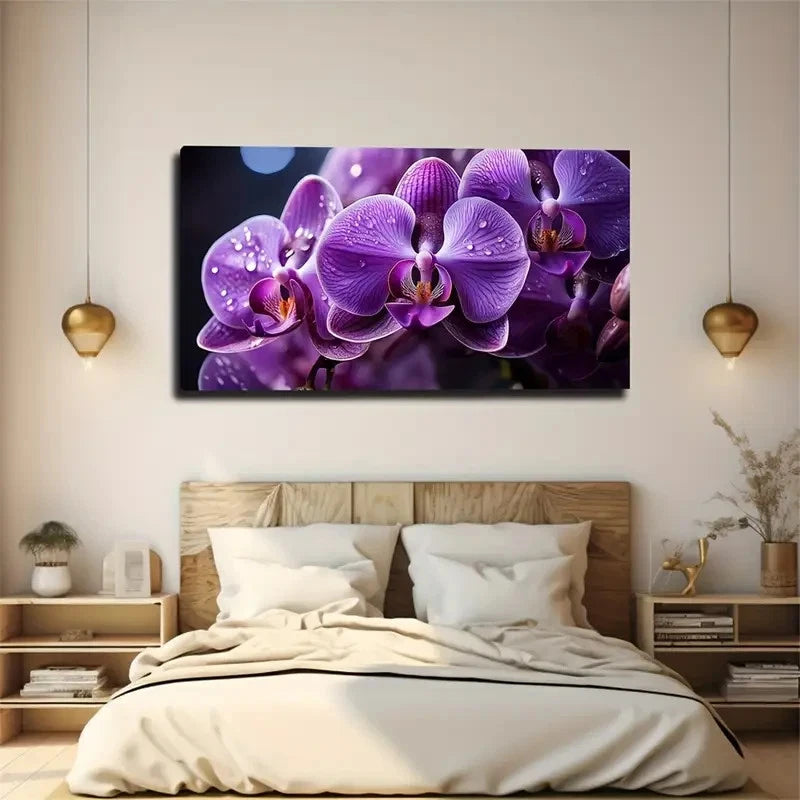 Vibrant Purple Orchid Wall Art Canvas Office Home Room Framed 120x60cm