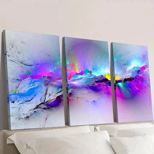 3pcs Abstract Blue & Purple Psychedelic Splashes Wall  Art Set Canvas Unframed - High Quality Print 100% Australian Made Wall Canvas - Bella Home Decor