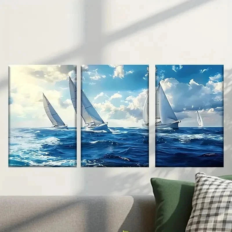 3pcs Abstract Sailors in the Ocean Wall Art Set Canvas Framed 50x70cm - High Quality Print 100% Australian Made Wall Canvas Ready to Hang - Bella Home Decor