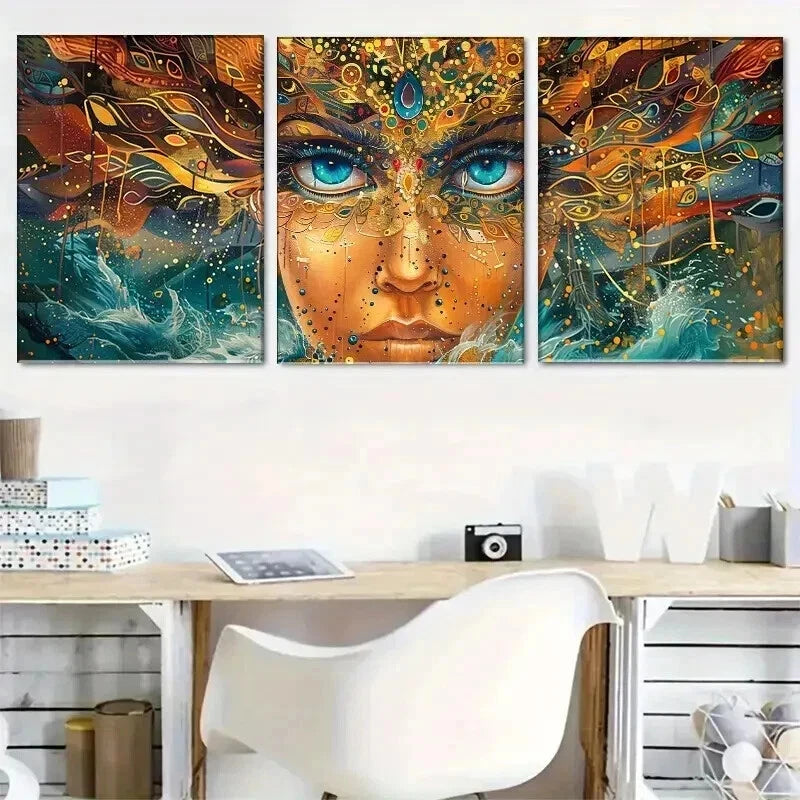 3pcs Colorful Abstract Face Intricate Perfect Wall Art Set Canvas Framed 50x70cm - High Quality Print 100% Australian Made Wall Canvas Ready to Hang - Bella Home Decor