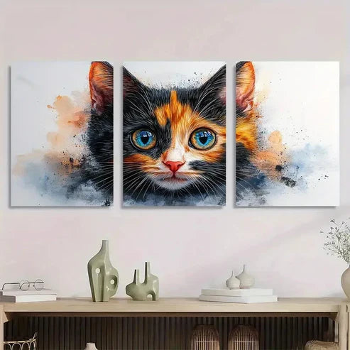 3pcs Calico Cat Cute Kitten Artwork Wall Art Canvas Unframed - High Quality Print 100% Australian Made Wall Canvas - Bella Home Decor
