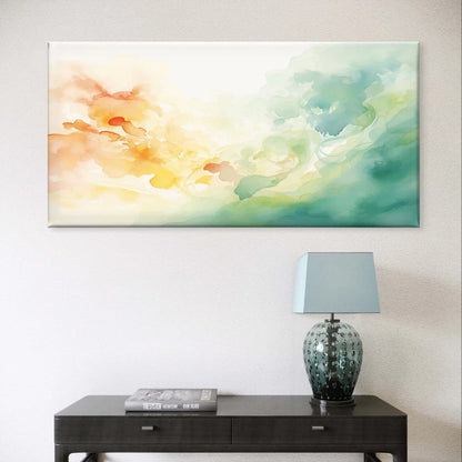 Minimalist Orange & Blue Watercolour Wall Art Canvas Office Home Framed 120x60cm
