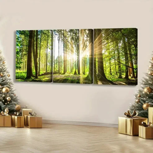 3pcs Green Sunlight Shines Through The Trees Wall Art Set Canvas Unframed - High Quality Print 100% Australian Made Wall Canvas