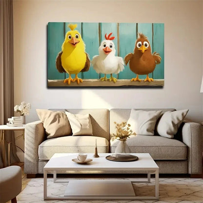 Three Cute Chickens Wall Art Canvas Office Home Room Framed 120x60cm