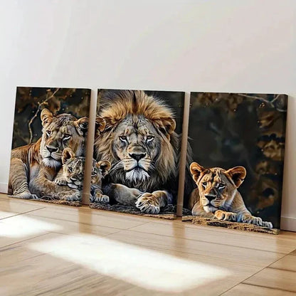 3pcs Lion Family Wildlife Nature Wall Art Canvas Unframed - High Quality Print 100% Australian Made Wall Canvas