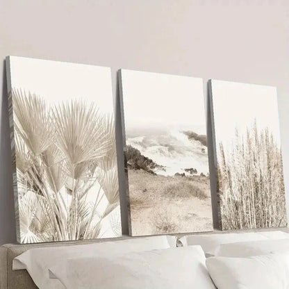 3pcs Beach Coast & Rhododendron Plant Wall Art Canvas Unframed - High Quality Print 100% Australian Made Wall Canvas