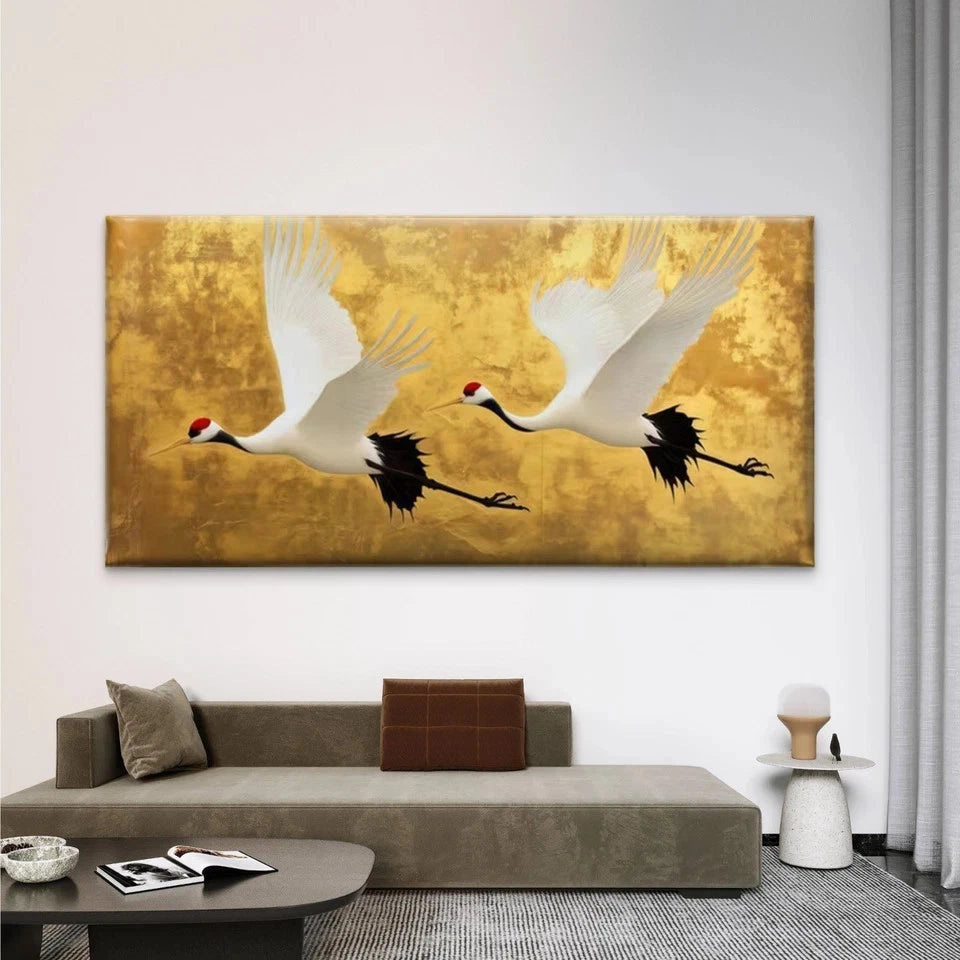 Elegant Flying Cranes Wall Art Canvas Office Home Room Framed 120x60cm