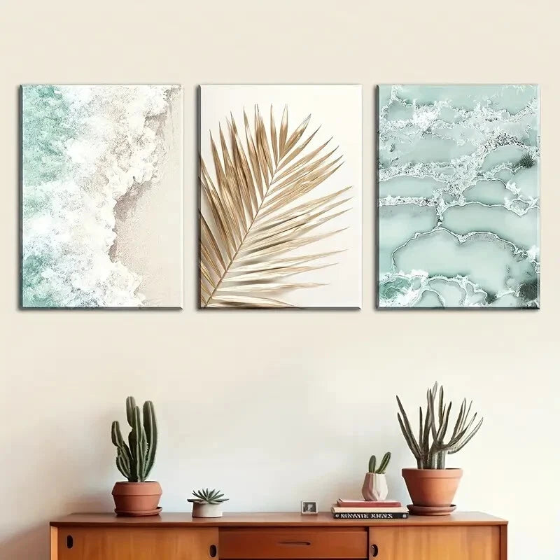 3pcs Ocean And Seaside Scenery Leaves Perfect Wall Art Set Canvas Framed 40x60cm - High Quality Print 100% Australian Made Wall Canvas Ready to Hang - Bella Home Decor