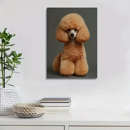 Cute Poodle Dog Painting with Flowers Painting 40x60cm Metal Print Ready to Hang - Bella Home Decor