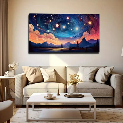 Vibrant Cosmic Landscape Night Wall Art Canvas Office Home Room Framed 120x60cm