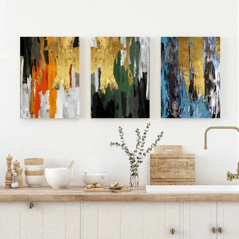 3pcs Designs in Black White Green & Blue Wall Art Canvas Unframed - High Quality Print 100% Australian Made Wall Canvas - Bella Home Decor