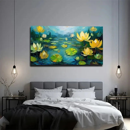 Serene Lotus Pond Scene Wall Art Canvas Office Home Room Framed 120x60cm