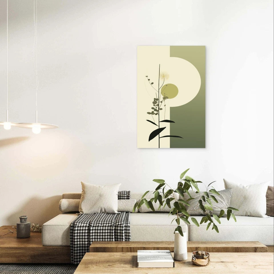 Minimalist Sage Green Botanical and Geometric 40x60cm Metal Print Ready to Hang