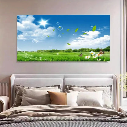 Spring Bliss White Clouds Wall Art Canvas Office Home Room Framed 120x60cm - Bella Home Decor