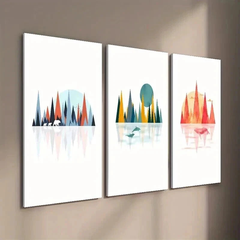 3pcs Forest & Animals Creative Illustration Wall Art Set Canvas Framed 60x90cm - High Quality Print 100% Australian Made Wall Canvas Ready to Hang
